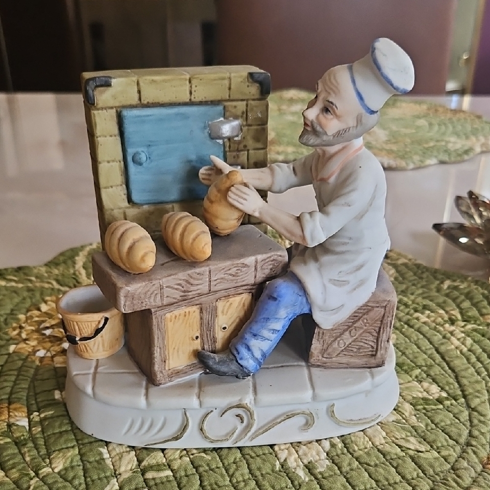 Charming Baker Figurine with Blue and Tan Accents Hand  Painted HIMARK 20-5199 R